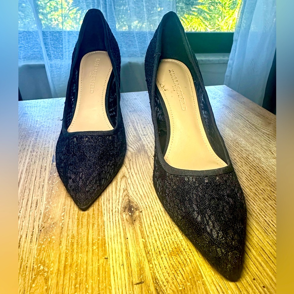 Karl Lagerfeld Paris Women's Lace Heels Color Black Size US 6
